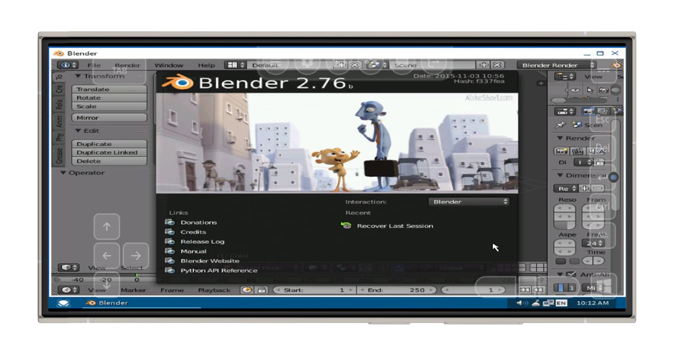 Blender 2.76 running in a ReactOS guest in Vectras VM